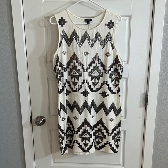 Express Black and White Sequin Mini Dress - Picture 1 of 1